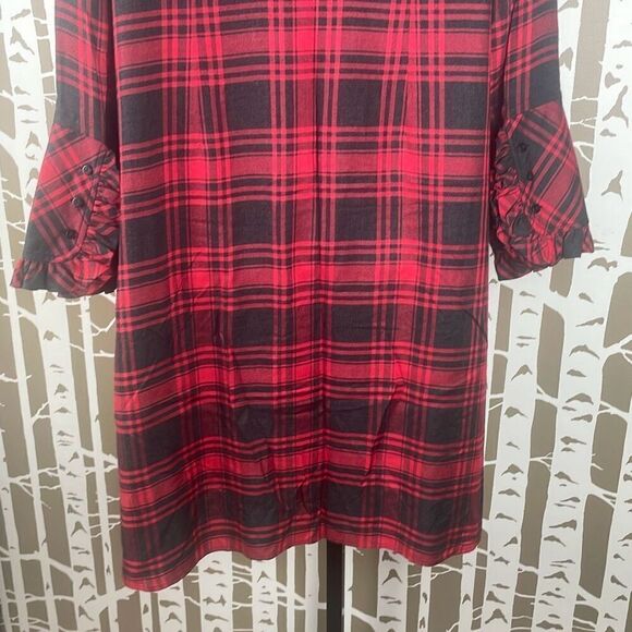 Soft Surroundings Bennington Plaid Ruffle Collar French Cuff Shirt Dress PXL - Picture 6 of 11